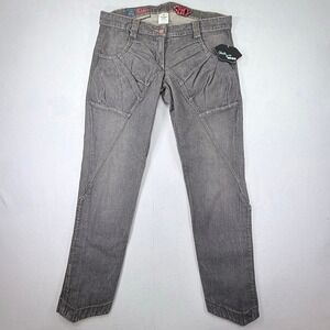 Chick by Nicky Hilton Gray Denim Pleated Avant Garde Low Rise Jeans Size 32 NEW
